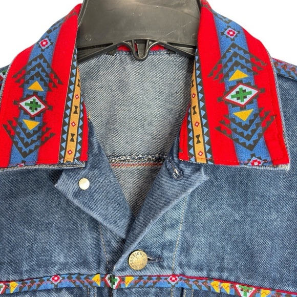 Vintage Denim Jean Trucker Jacket Womens Small Aztec Western Rodeo Southwestern - Picture 2 of 12